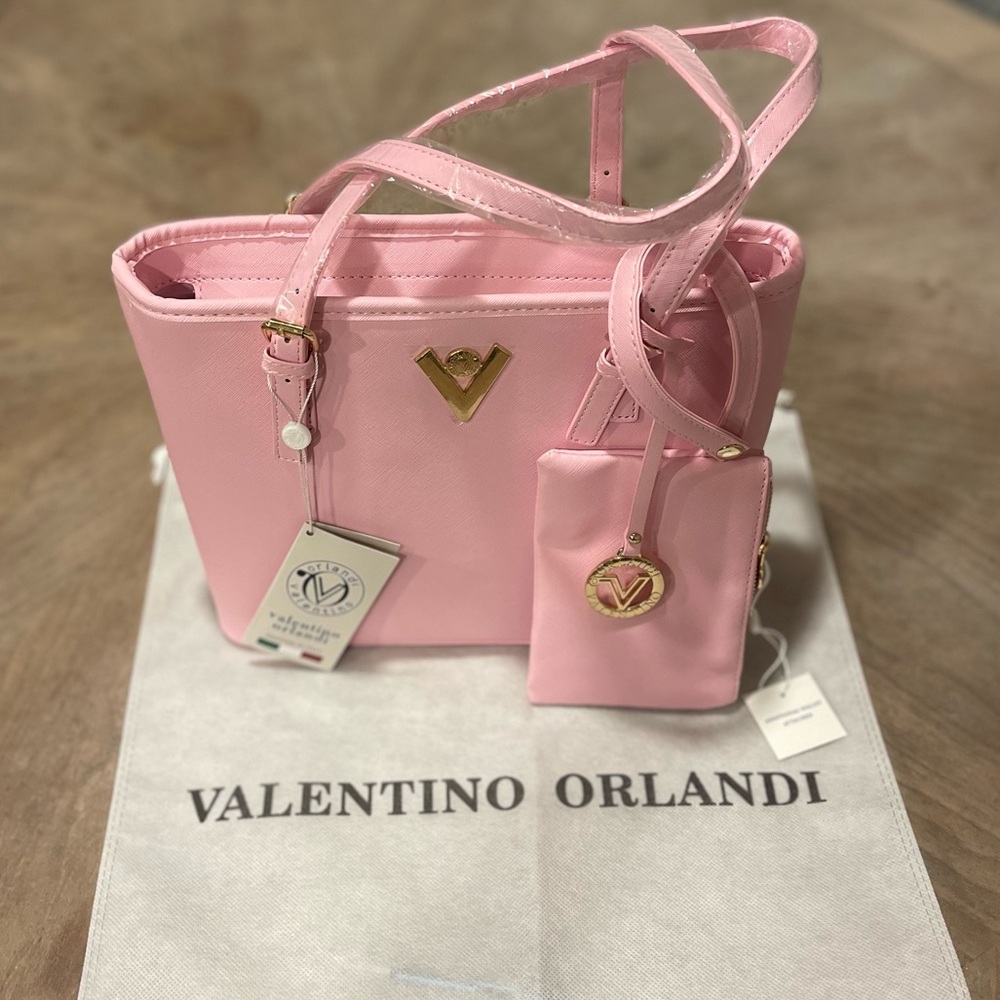 Valentino Orlandi Tote Bag with Wallet in Light Pink